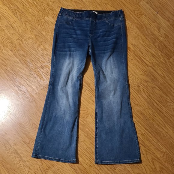 SOFT SURROUNDINGS PULL-ON FLARE JEANS HIGH RISE ELASTIC WAIST STRETCH DENIM sz L - Picture 2 of 7